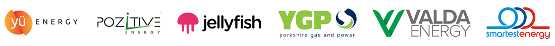 logos of energy companies including yu energy pozitive energy jellyfish ygp valda energy and smartest energy focusing on sustainable energy solutions and efficient power sources